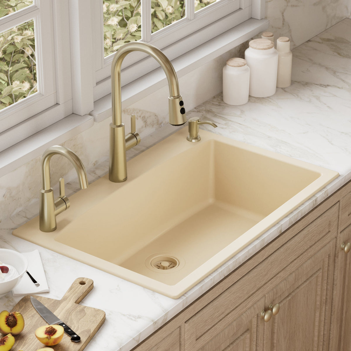 33" Top Mount Large Single Bowl Quartz Composite Kitchen Sink In Bisque
