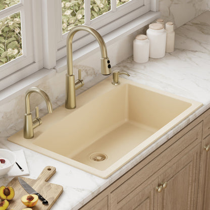 33" Top Mount Large Single Bowl Quartz Composite Kitchen Sink In Bisque