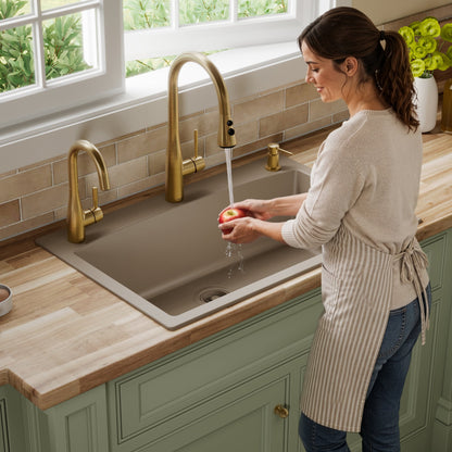 33" Top Mount Large Single Bowl Quartz Composite Kitchen Sink In Concrete