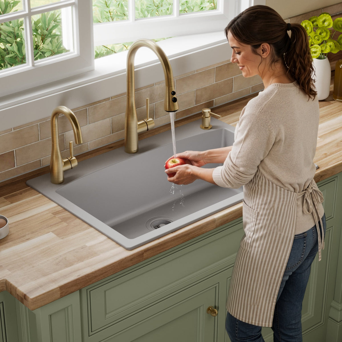 33" Top Mount Large Single Bowl Quartz Composite Kitchen Sink In Grey