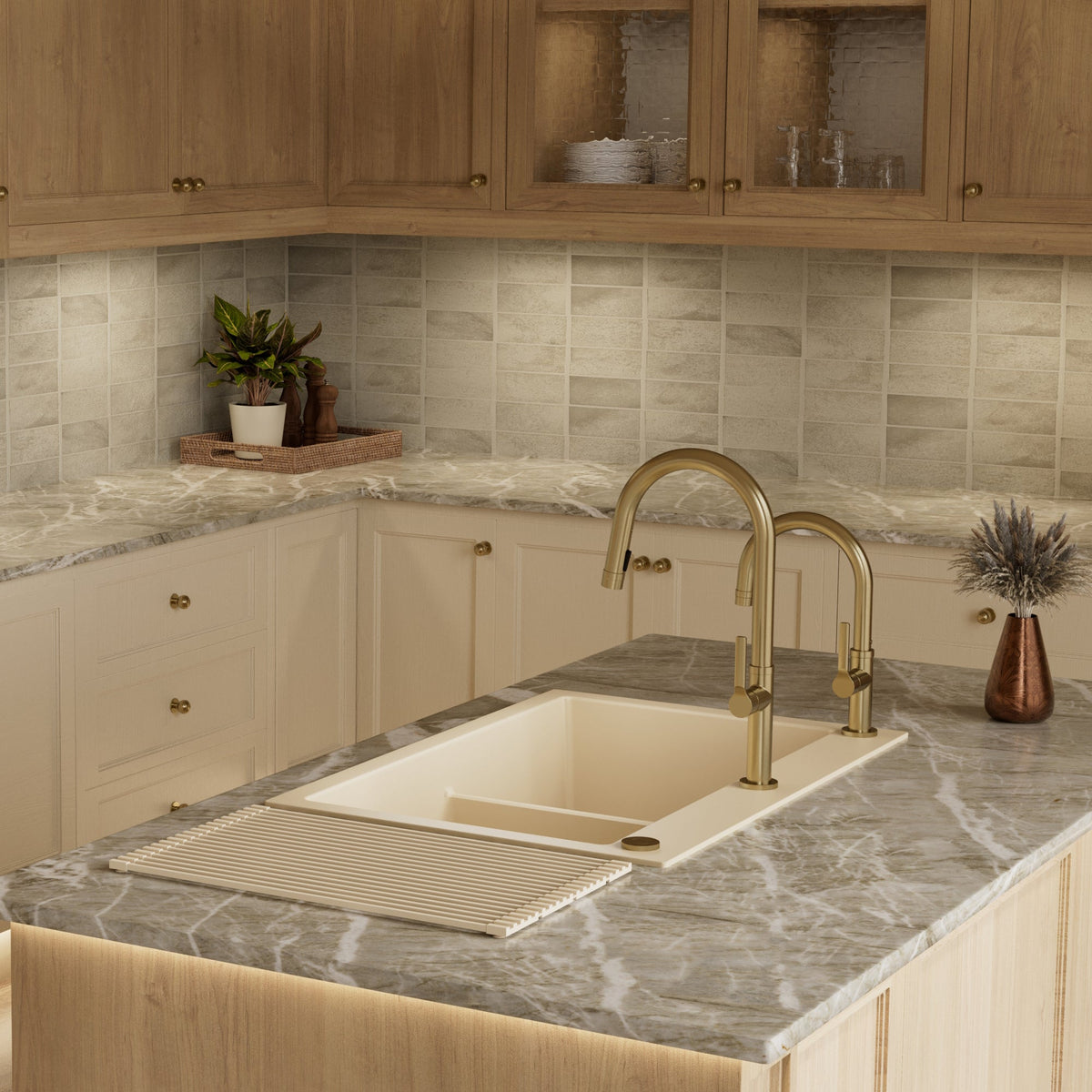 33" Top Mount Double Bowl Granite Kitchen Sink in Bisque
