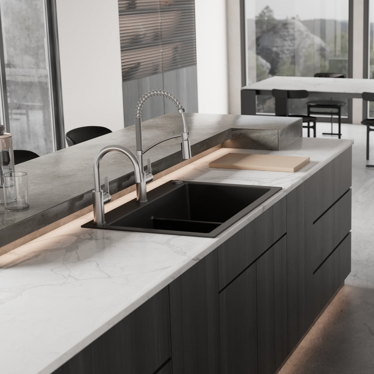 33" Top Mount Double Bowl Granite Kitchen Sink in Black