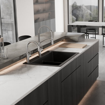 33" Top Mount Double Bowl Granite Kitchen Sink in Black