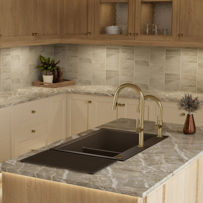 33" Top Mount Double Bowl Granite Kitchen Sink in Brown