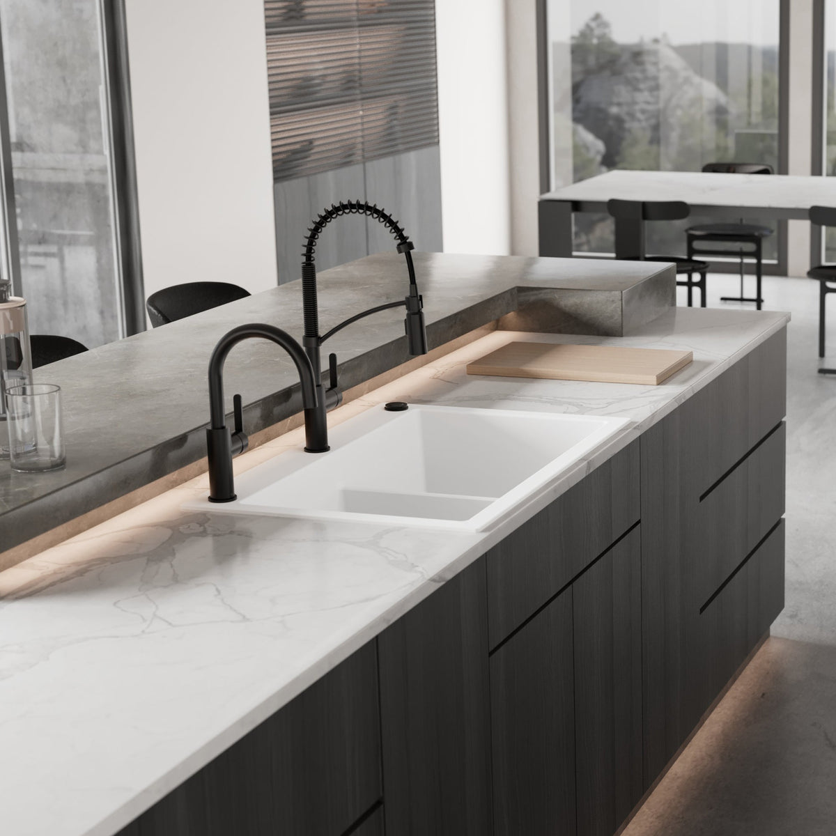 33" Top Mount Double Bowl Granite Kitchen Sink in White