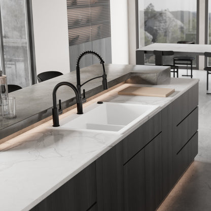 33" Top Mount Double Bowl Granite Kitchen Sink in White