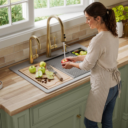 33" Top Mount Double Equal Bowl Quartz Composite Workstation Kitchen Sink In Grey
