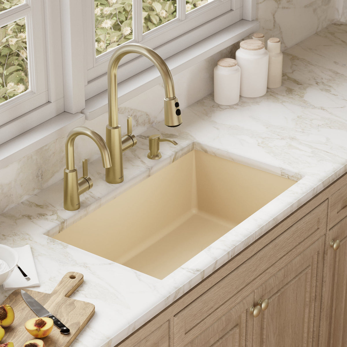31-5/8" Undermount Large Single Bowl Quartz Composite Kitchen Sink In Bisque