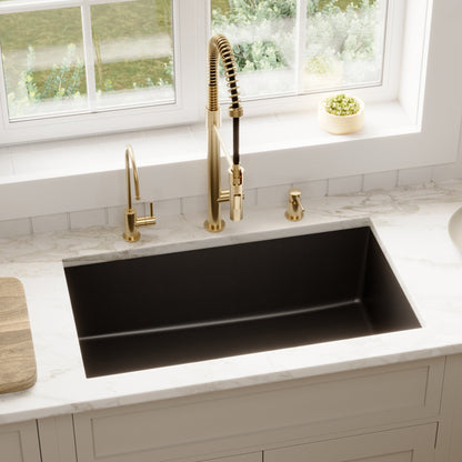 31-5/8" Undermount Large Single Bowl Quartz Composite Kitchen Sink In Black