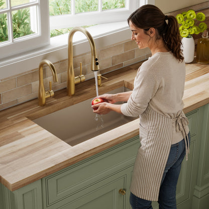31-5/8" Undermount Large Single Bowl Quartz Composite Kitchen Sink In Concrete