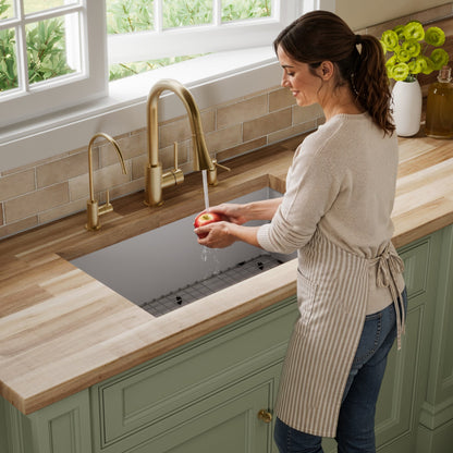 31-5/8" Undermount Large Single Bowl Quartz Composite Kitchen Sink Kit In Grey