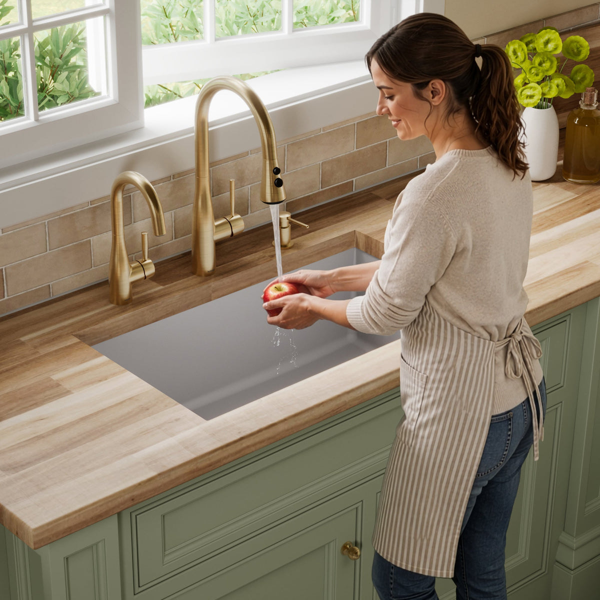 31-5/8" Undermount Large Single Bowl Quartz Composite Kitchen Sink In Grey