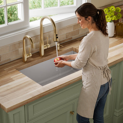31-5/8" Undermount Large Single Bowl Quartz Composite Kitchen Sink In Grey