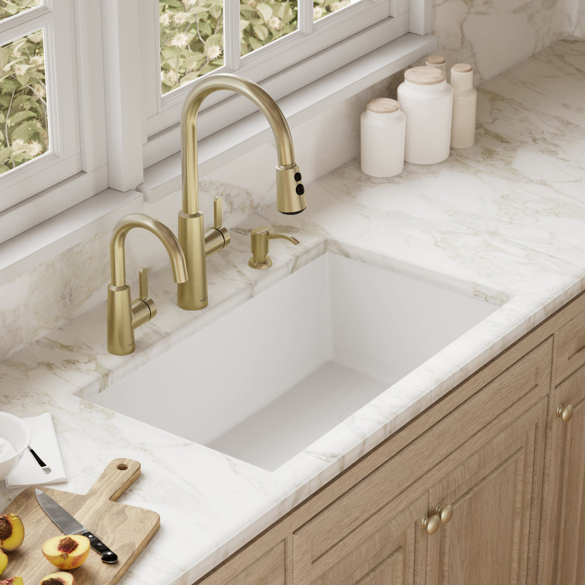 31-5/8" Undermount Large Single Bowl Quartz Composite Kitchen Sink In White
