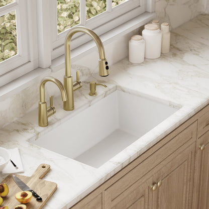 31-5/8" Undermount Large Single Bowl Quartz Composite Kitchen Sink In White