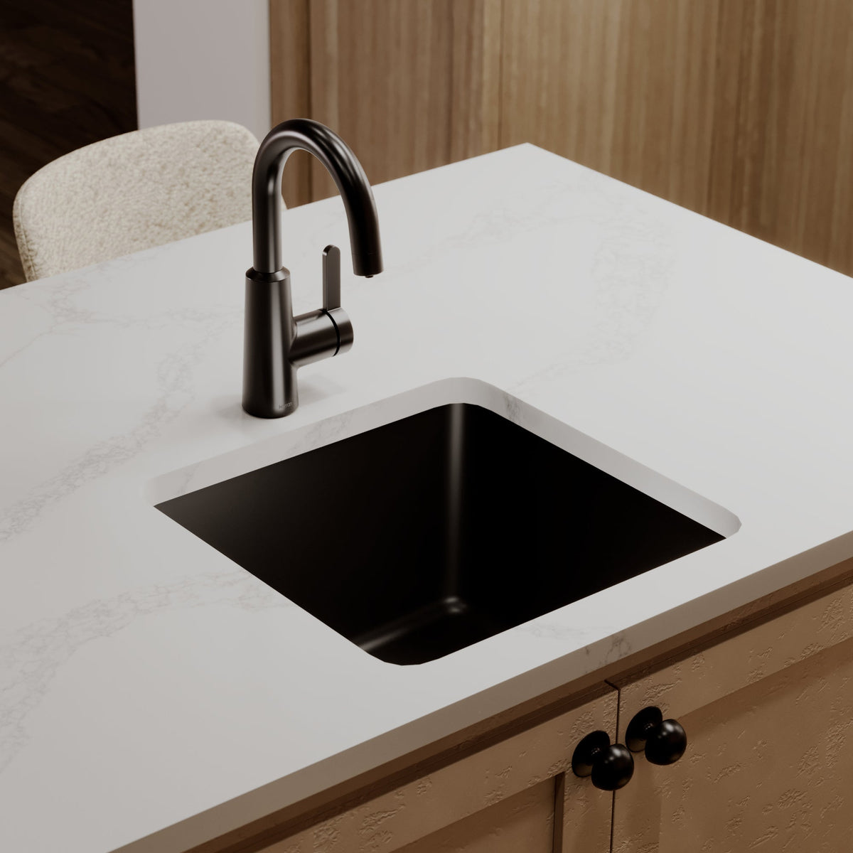 16-5/8" Undermount Quartz Composite Bar/Prep Sink In Black