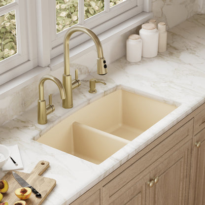 32-1/2" Undermount Double Equal Bowl Quartz Composite Kitchen Sink In Bisque