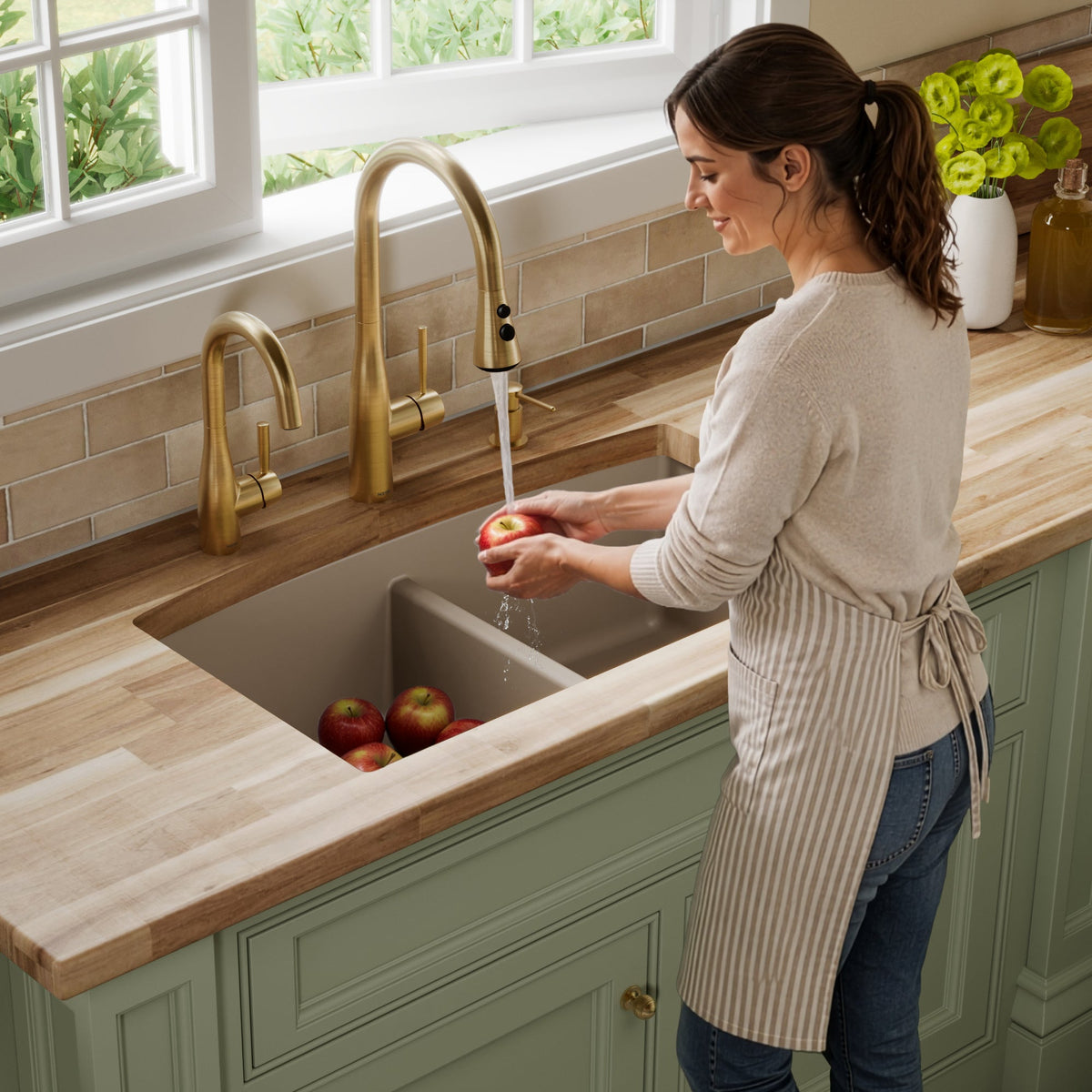 32-1/2" Undermount Double Equal Bowl Quartz Composite Kitchen Sink In Concrete