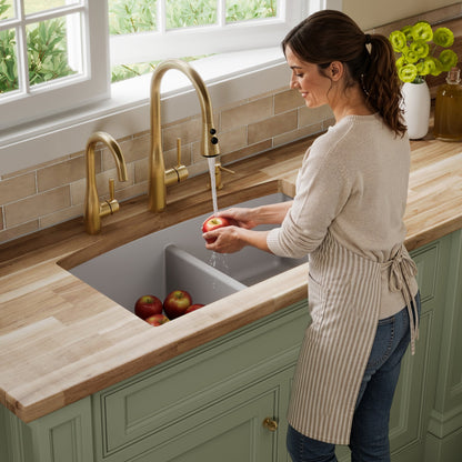 32-1/2" Undermount Double Equal Bowl Quartz Composite Kitchen Sink In Grey