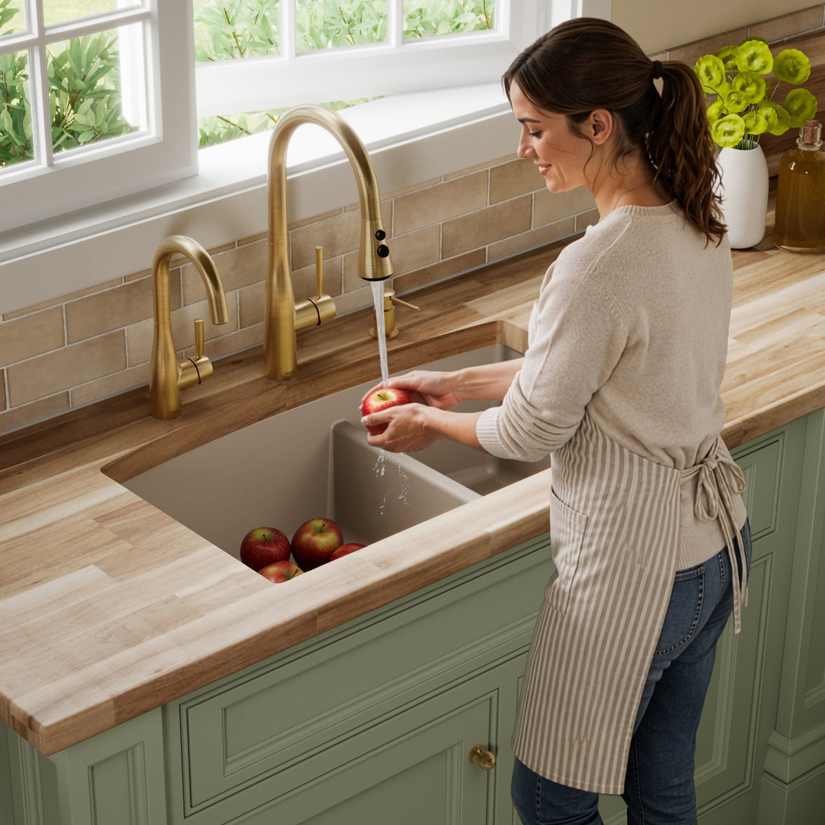 32-1/2" Undermount Double Offset Bowl Quartz Composite Kitchen Sink In Concrete