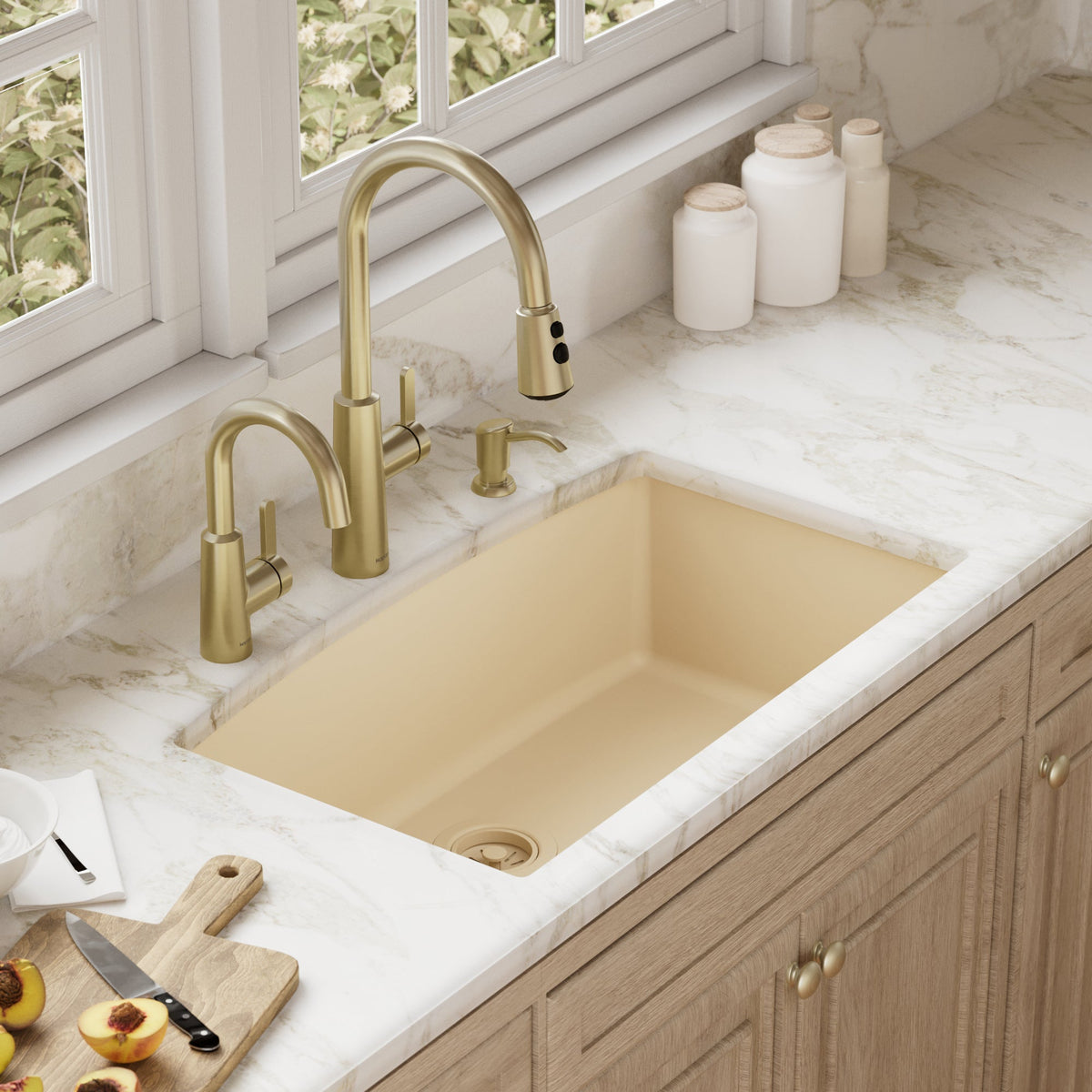 32-1/2" Undermount Large Single Bowl Quartz Composite Kitchen Sink In Bisque