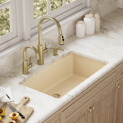 32-1/2" Undermount Large Single Bowl Quartz Composite Kitchen Sink In Bisque