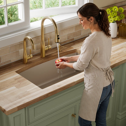 32-1/2" Undermount Large Single Bowl Quartz Composite Kitchen Sink In Concrete