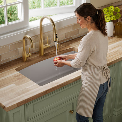 32-1/2" Undermount Large Single Bowl Quartz Composite Kitchen Sink In Grey