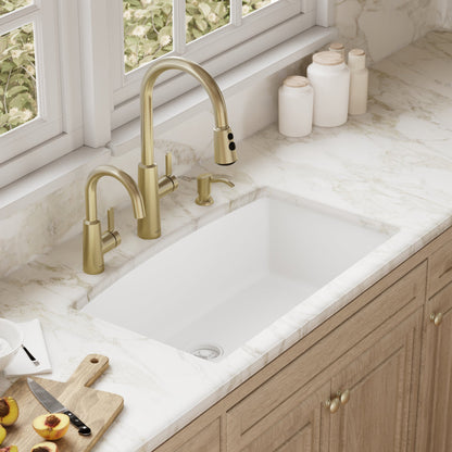 32-1/2" Undermount Large Single Bowl Quartz Composite Kitchen Sink In White