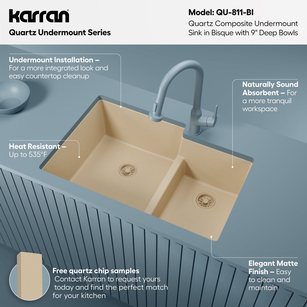 32-1/4" Undermount Double Offset Bowl Quartz Composite Kitchen Sink In Bisque