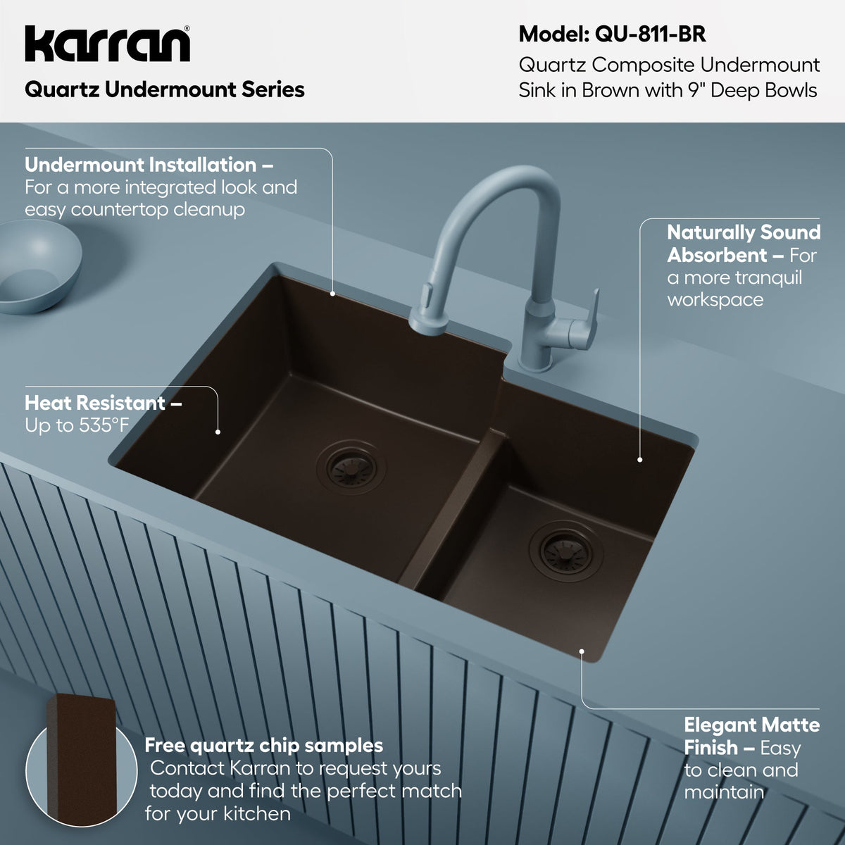 32-1/4" Undermount Double Offset Bowl Quartz Composite Kitchen Sink In Brown