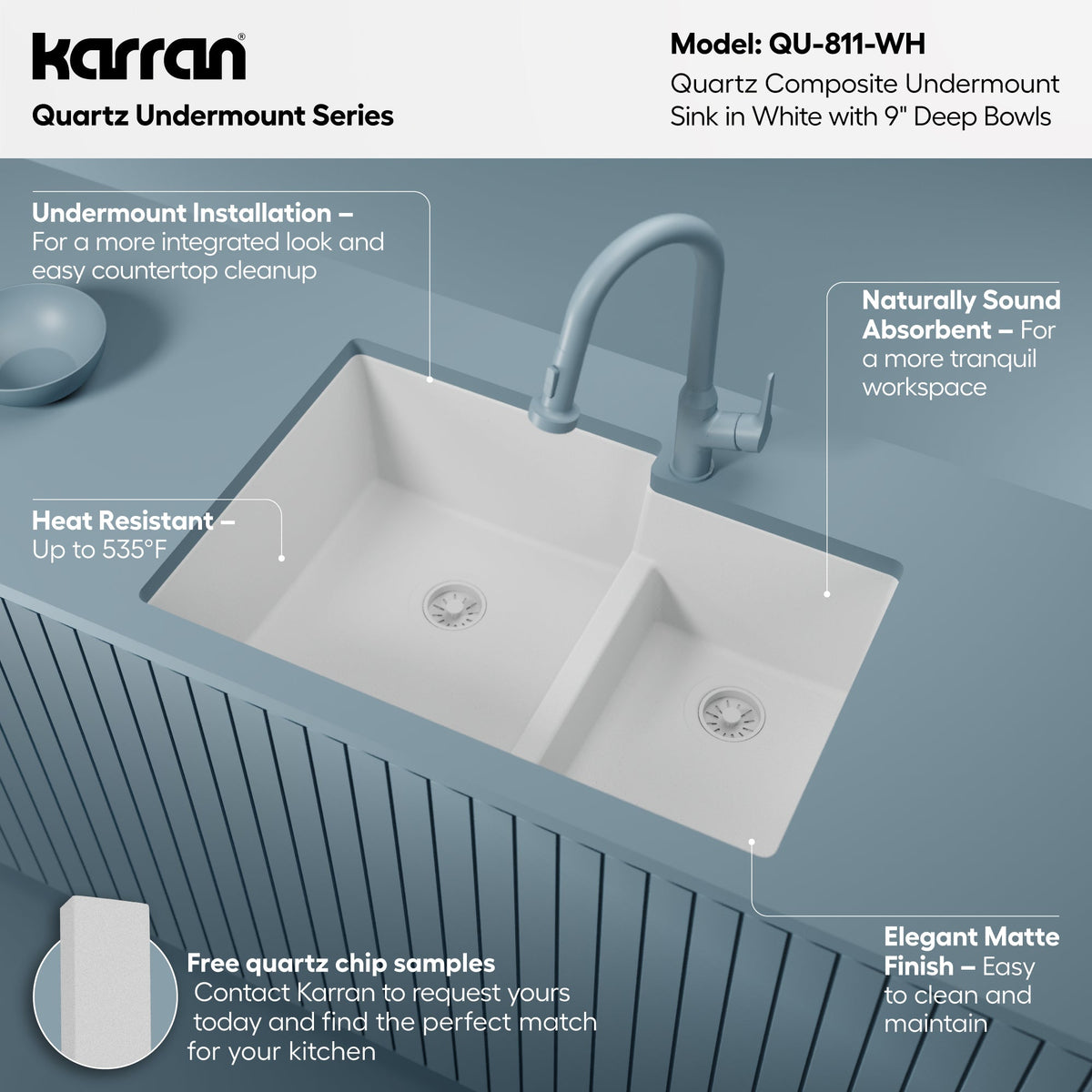 32-1/4" Undermount Double Offset Bowl Quartz Composite Kitchen Sink In White