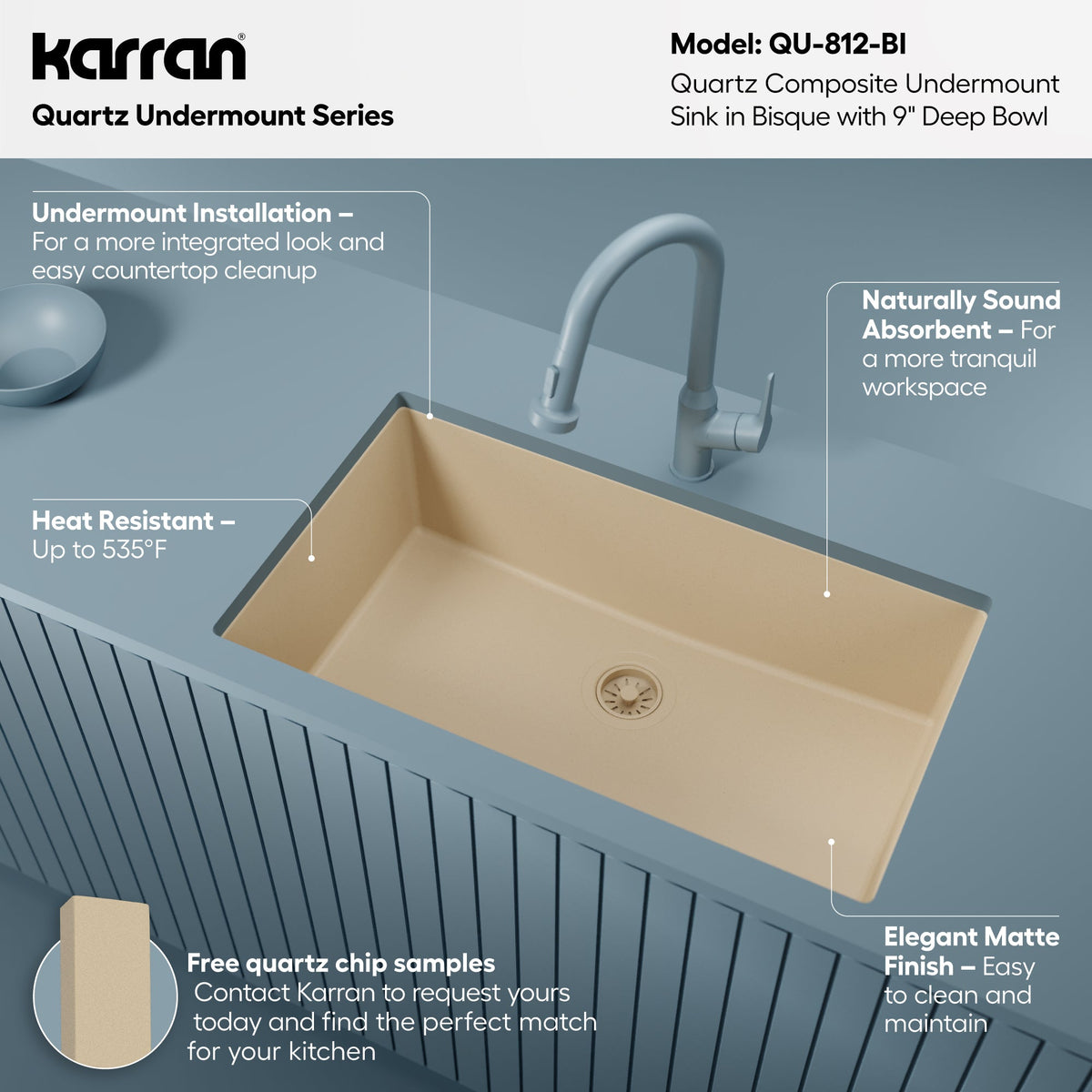 32-3/8" Undermount Large Single Bowl Quartz Composite Kitchen Sink In Bisque