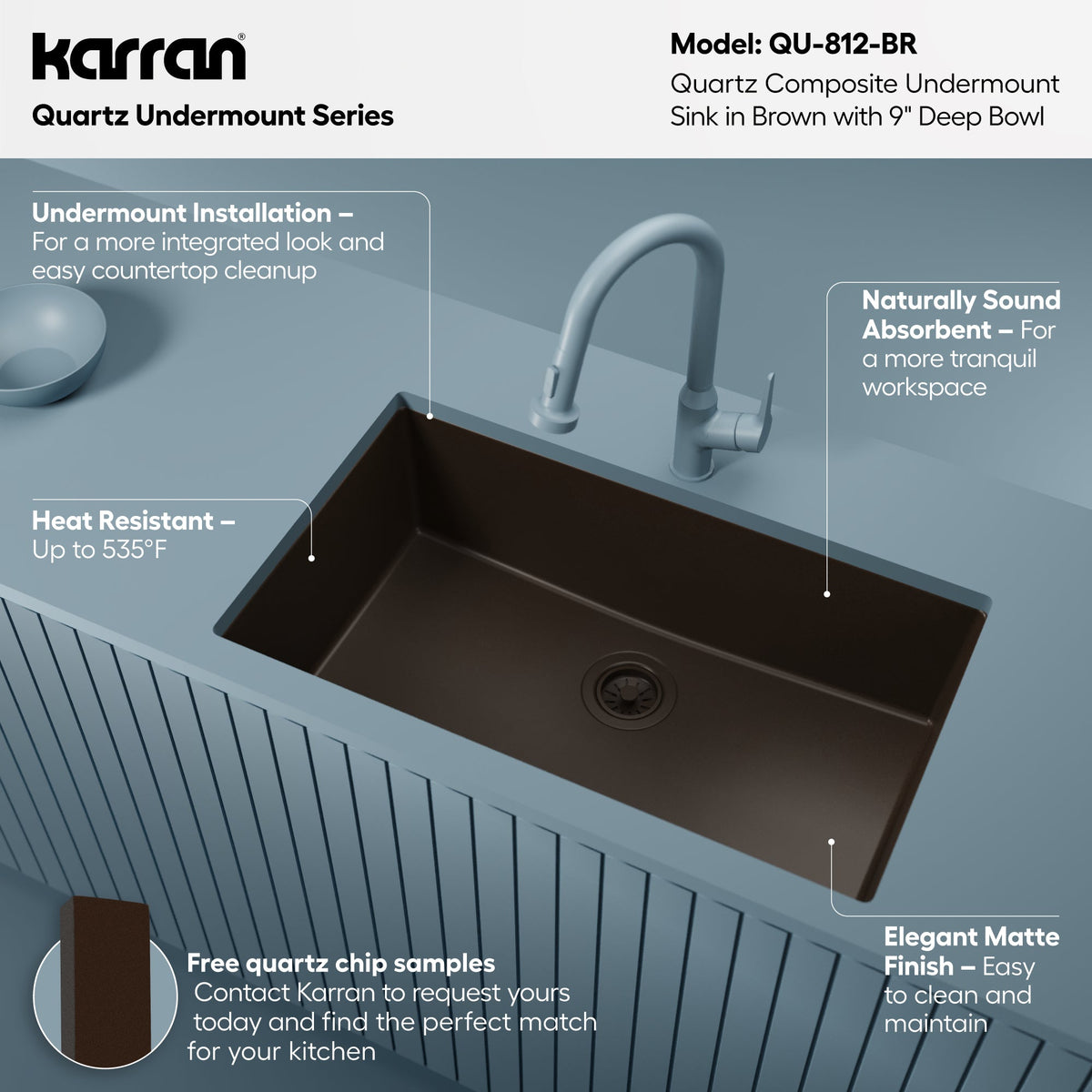 32-3/8" Undermount Large Single Bowl Quartz Composite Kitchen Sink In Brown