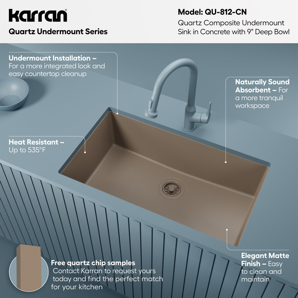 32-3/8" Undermount Large Single Bowl Quartz Composite Kitchen Sink In Concrete