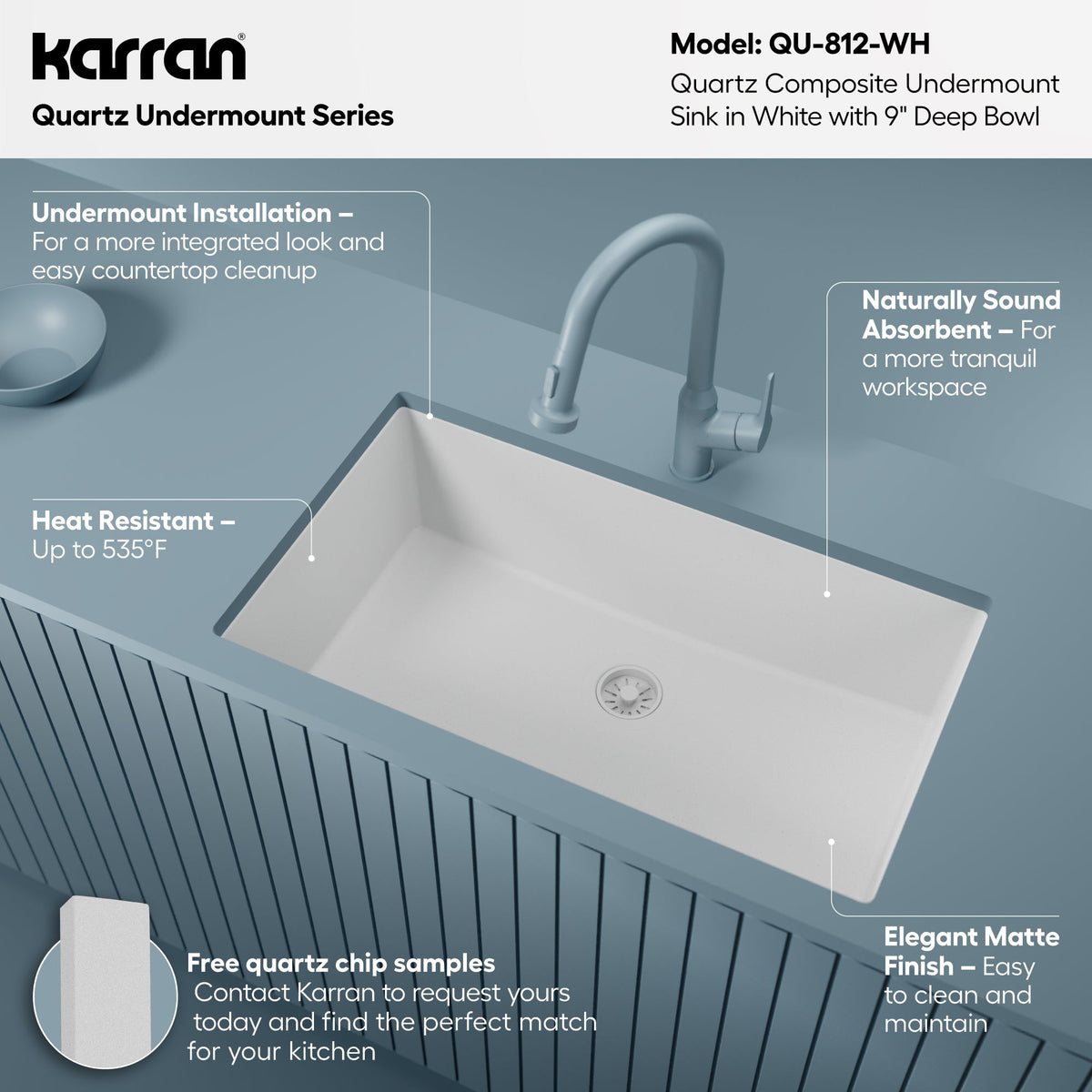 32-3/8" Undermount Large Single Bowl Quartz Composite Kitchen Sink In White