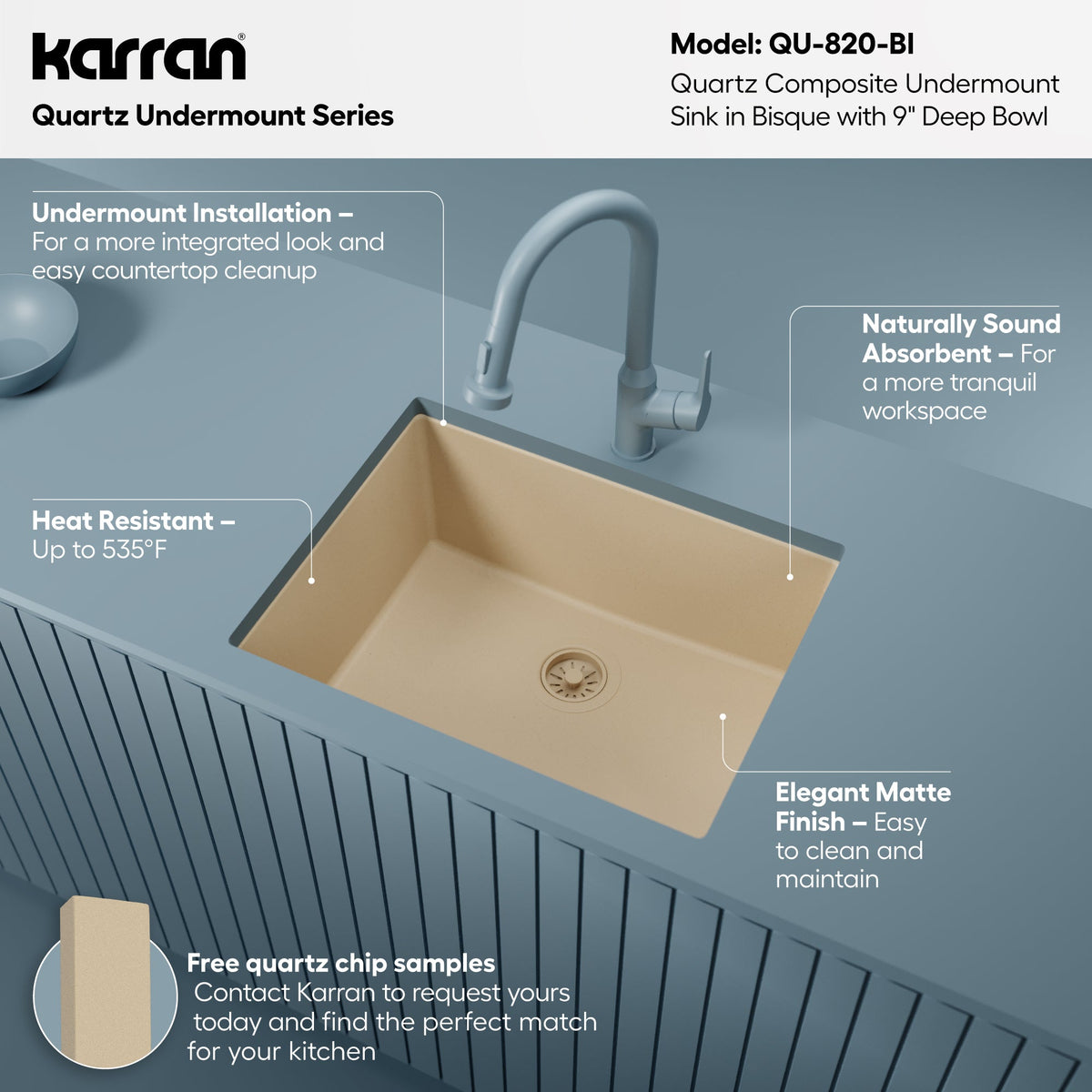 24-3/8" Undermount Single Bowl Quartz Composite Kitchen Sink In Bisque
