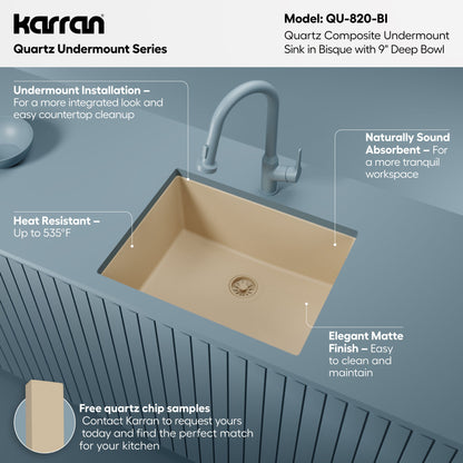 24-3/8" Undermount Single Bowl Quartz Composite Kitchen Sink In Bisque