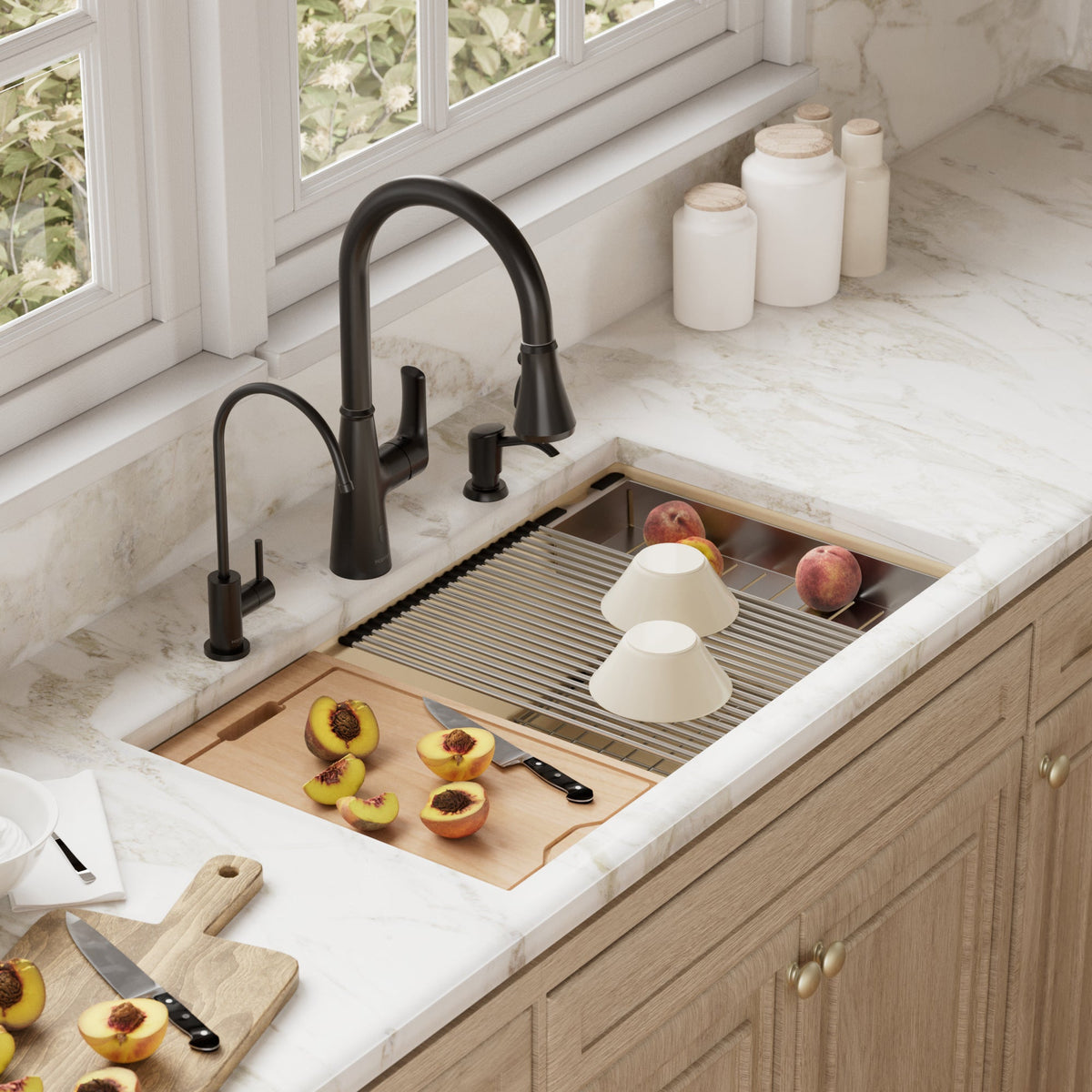 32" Undermount Large Single Bowl Quartz Composite Workstation Kitchen Sink In Bisque