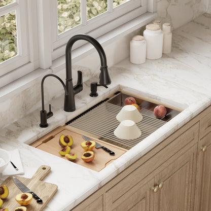 32" Undermount Large Single Bowl Quartz Composite Workstation Kitchen Sink In Bisque