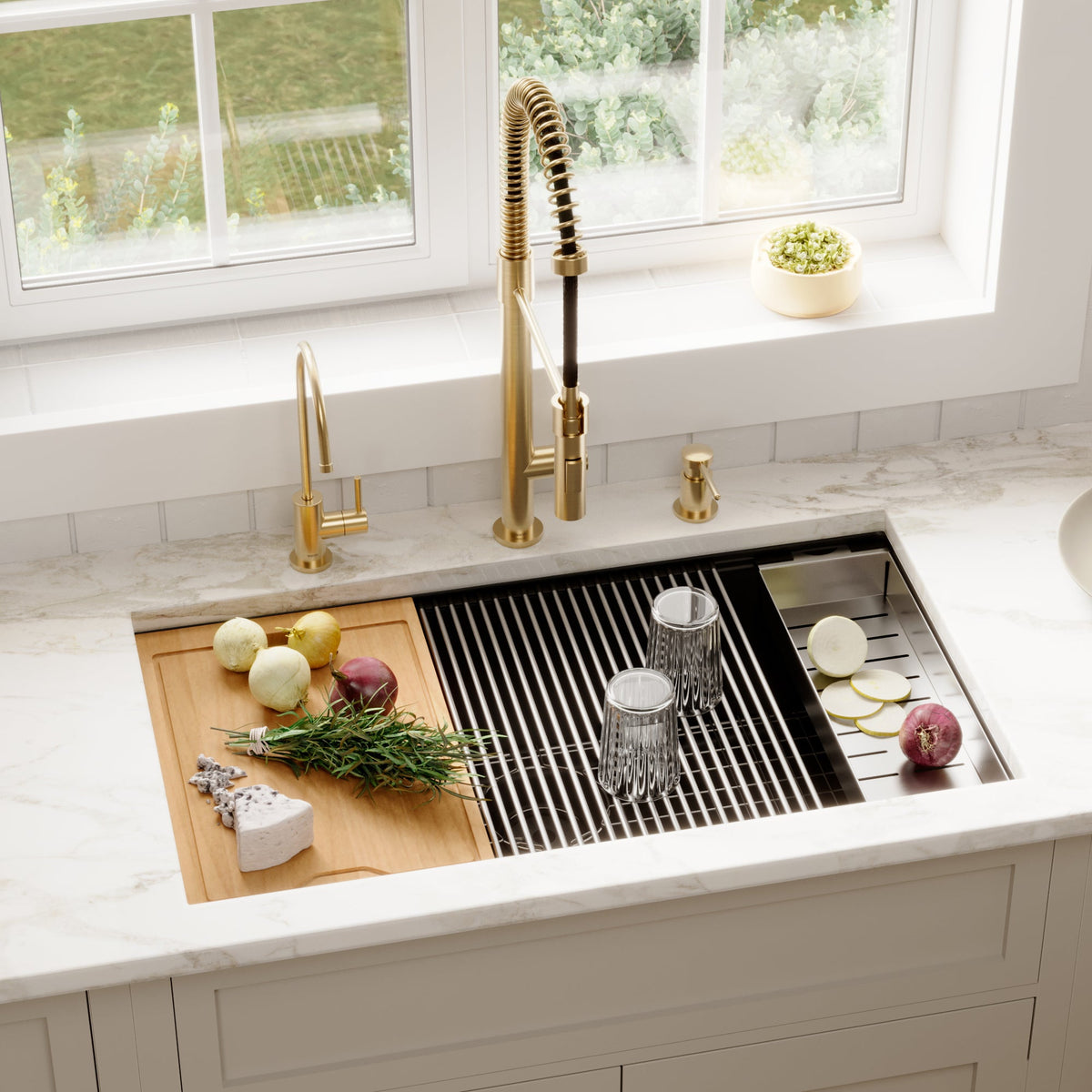 32" Undermount Large Single Bowl Quartz Composite Workstation Kitchen Sink In Black