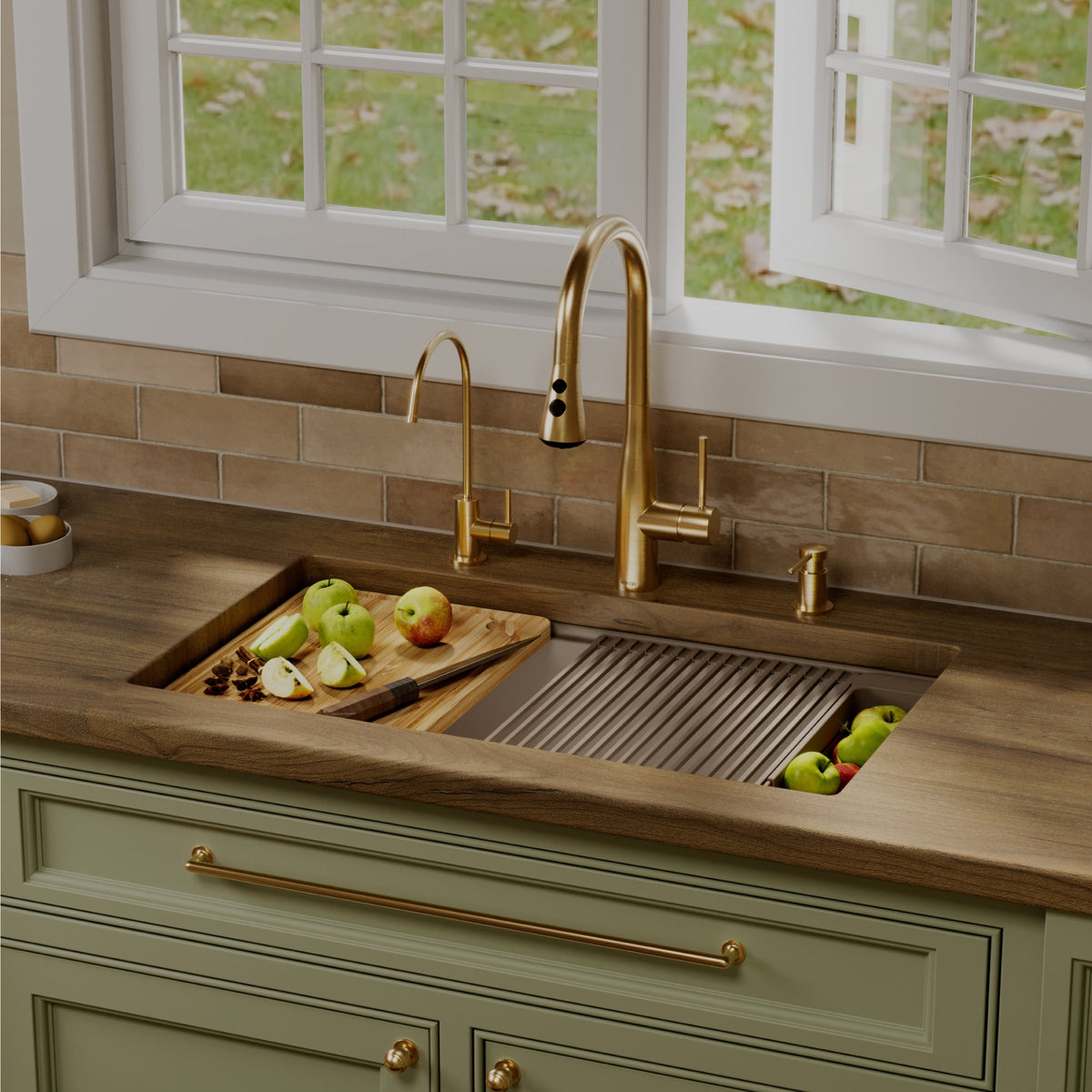 32" Undermount Single Bowl Quartz Kitchen Sink Kit In Concrete