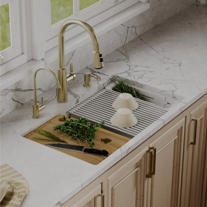 32" Undermount Single Bowl Quartz Kitchen Sink Kit In White