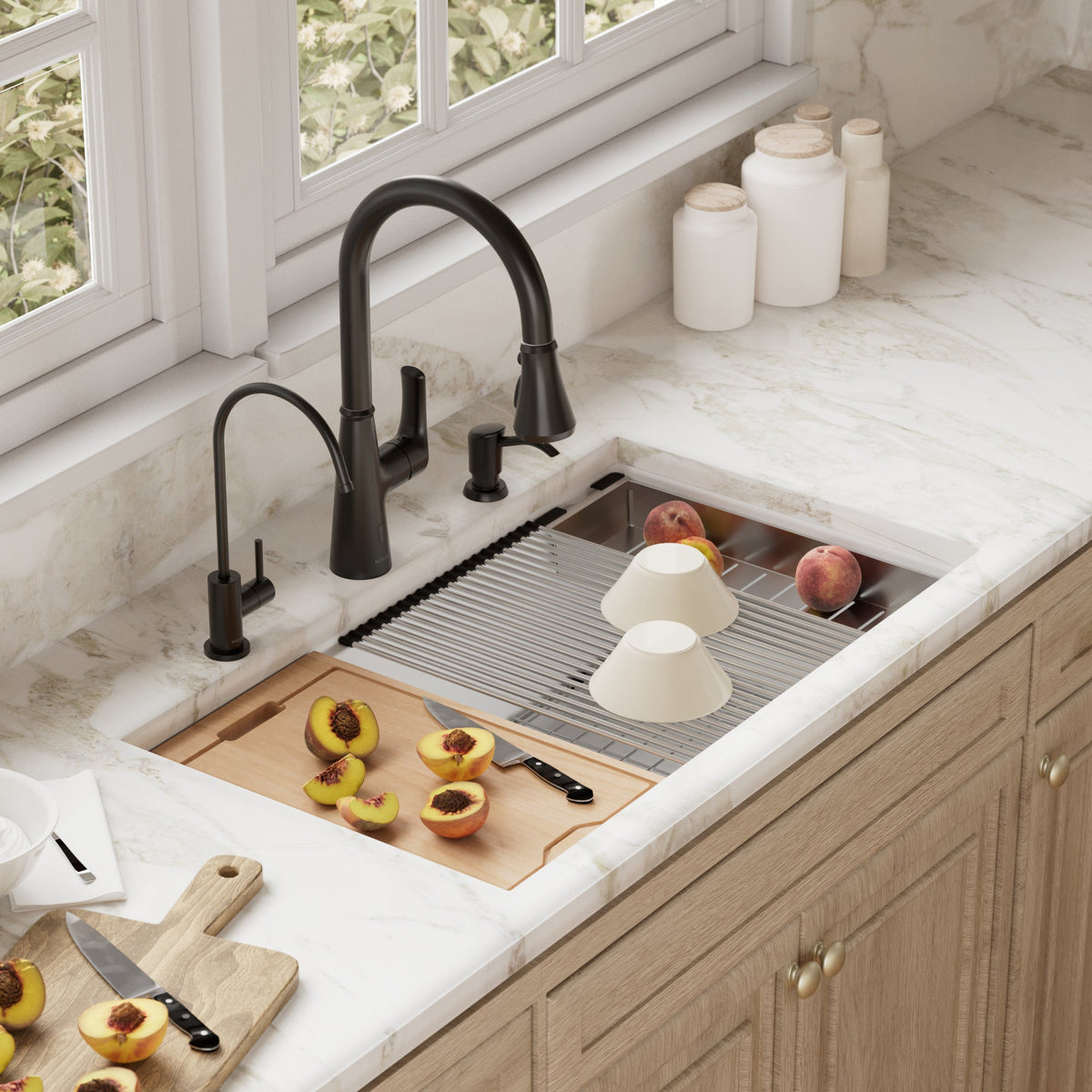 32" Undermount Large Single Bowl Quartz Composite Workstation Kitchen Sink In White
