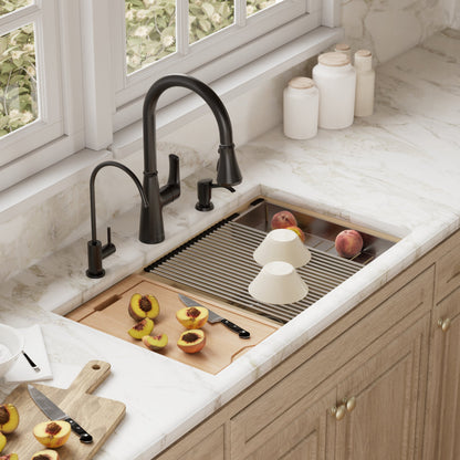32-1/2" Undermount Double Equal Bowl Quartz Composite Workstation Kitchen Sink In Bisque