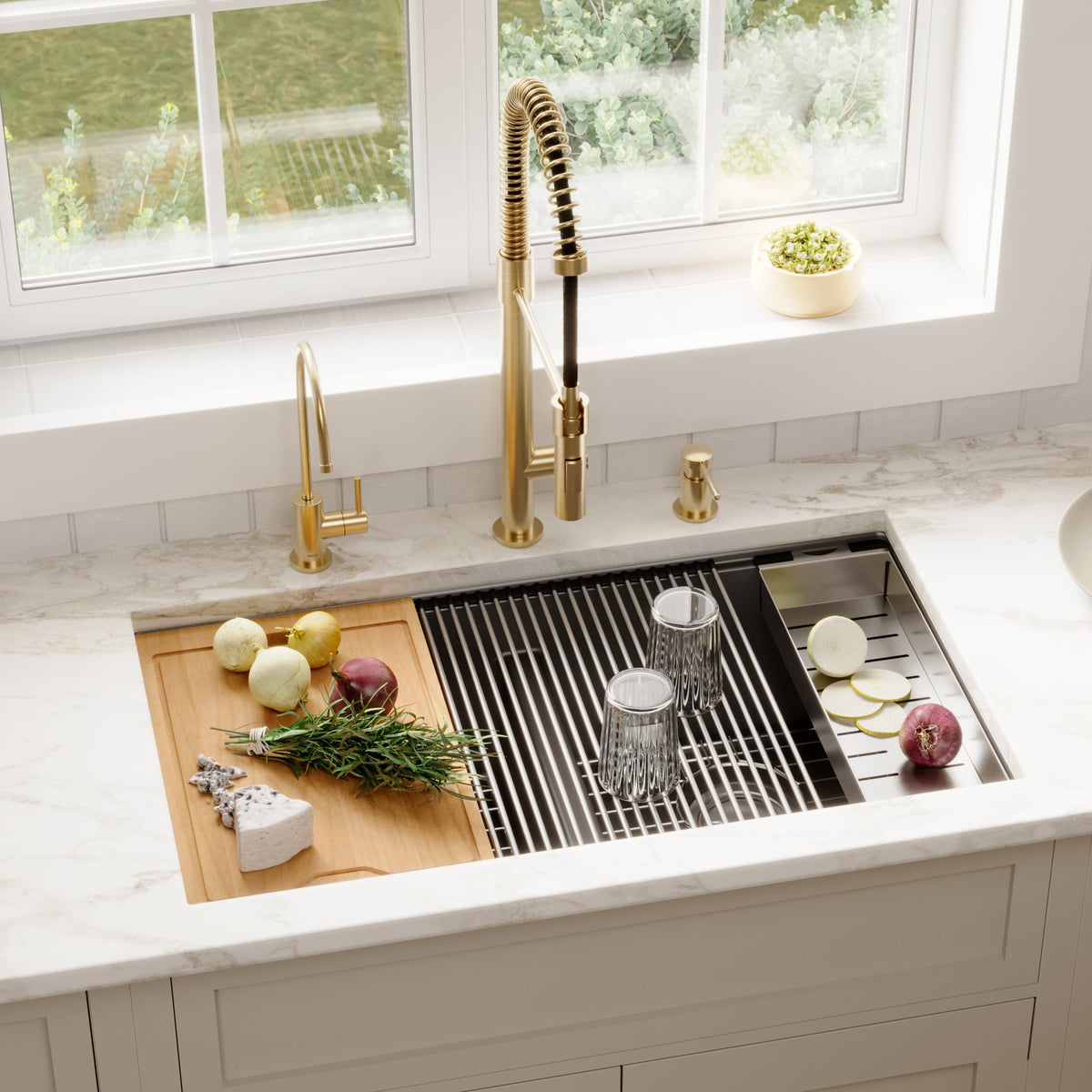 32-1/2" Undermount Double Equal Bowl Quartz Composite Workstation Kitchen Sink In Black