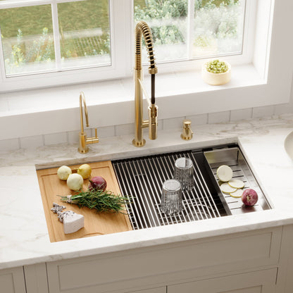 32-1/2" Undermount Double Equal Bowl Quartz Composite Workstation Kitchen Sink In Black