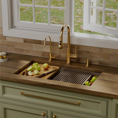 32" Undermount Double Bowl Quartz Kitchen Sink Kit In Concrete