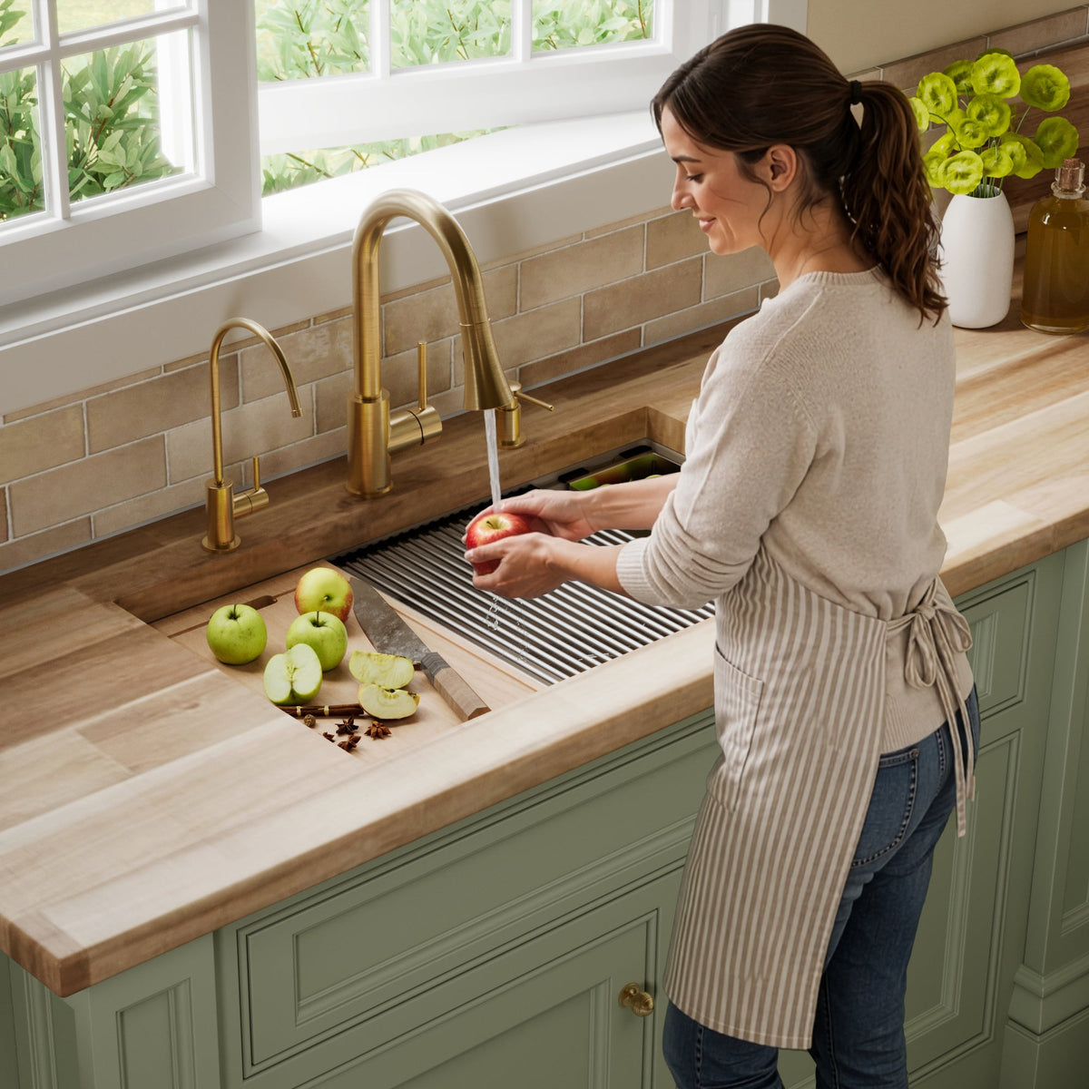 32-1/2" Undermount Double Equal Bowl Quartz Composite Workstation Kitchen Sink In Concrete