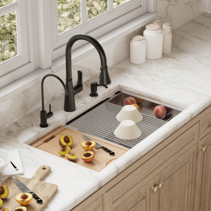 32-1/2" Undermount Double Equal Bowl Quartz Composite Workstation Kitchen Sink In White